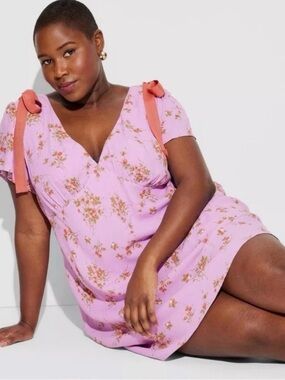 Lilac Floral Tie-Shoulder Mini Dress XXL